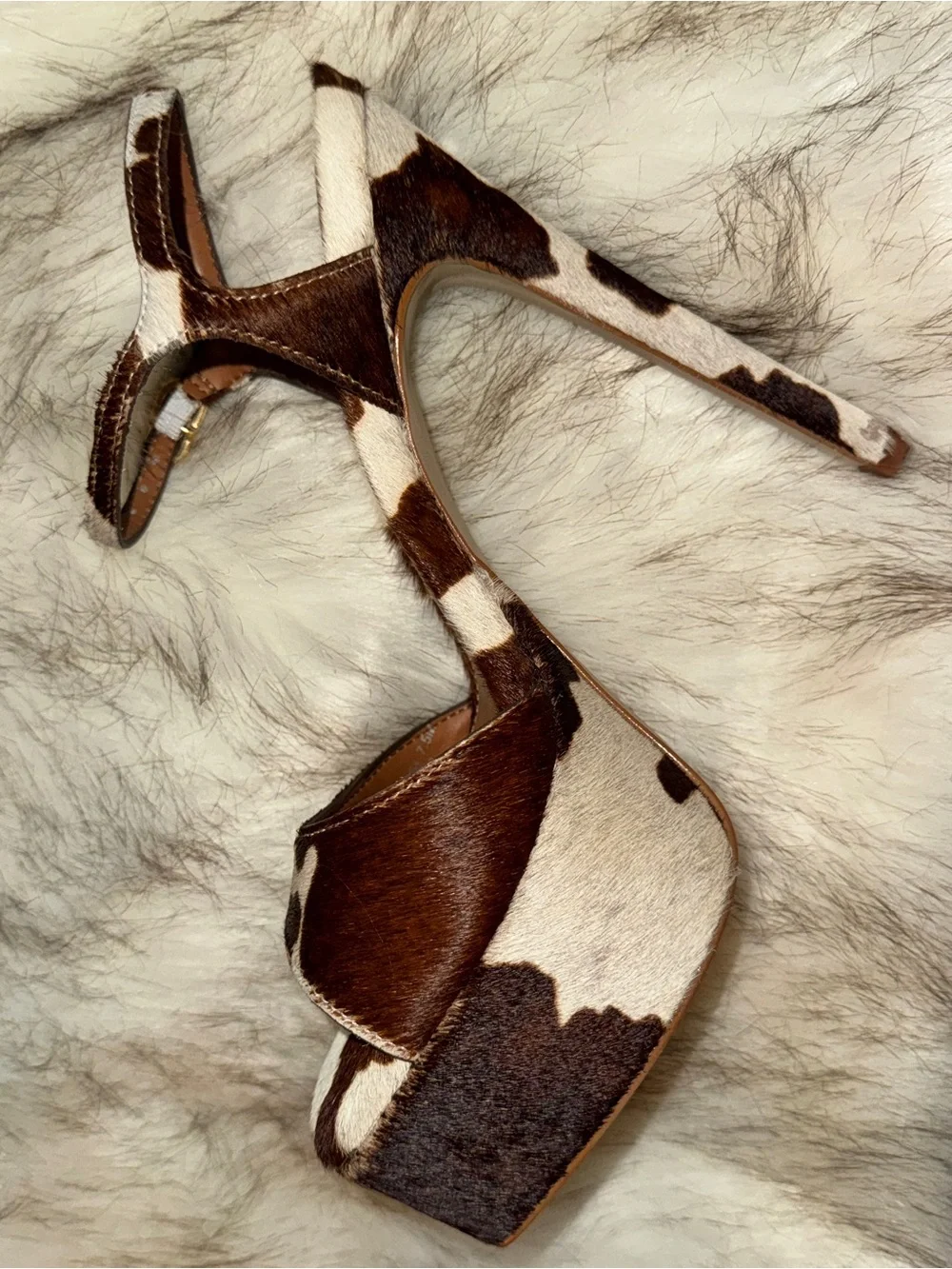 Steve Madden Brown and White Cowhide Platform Heels